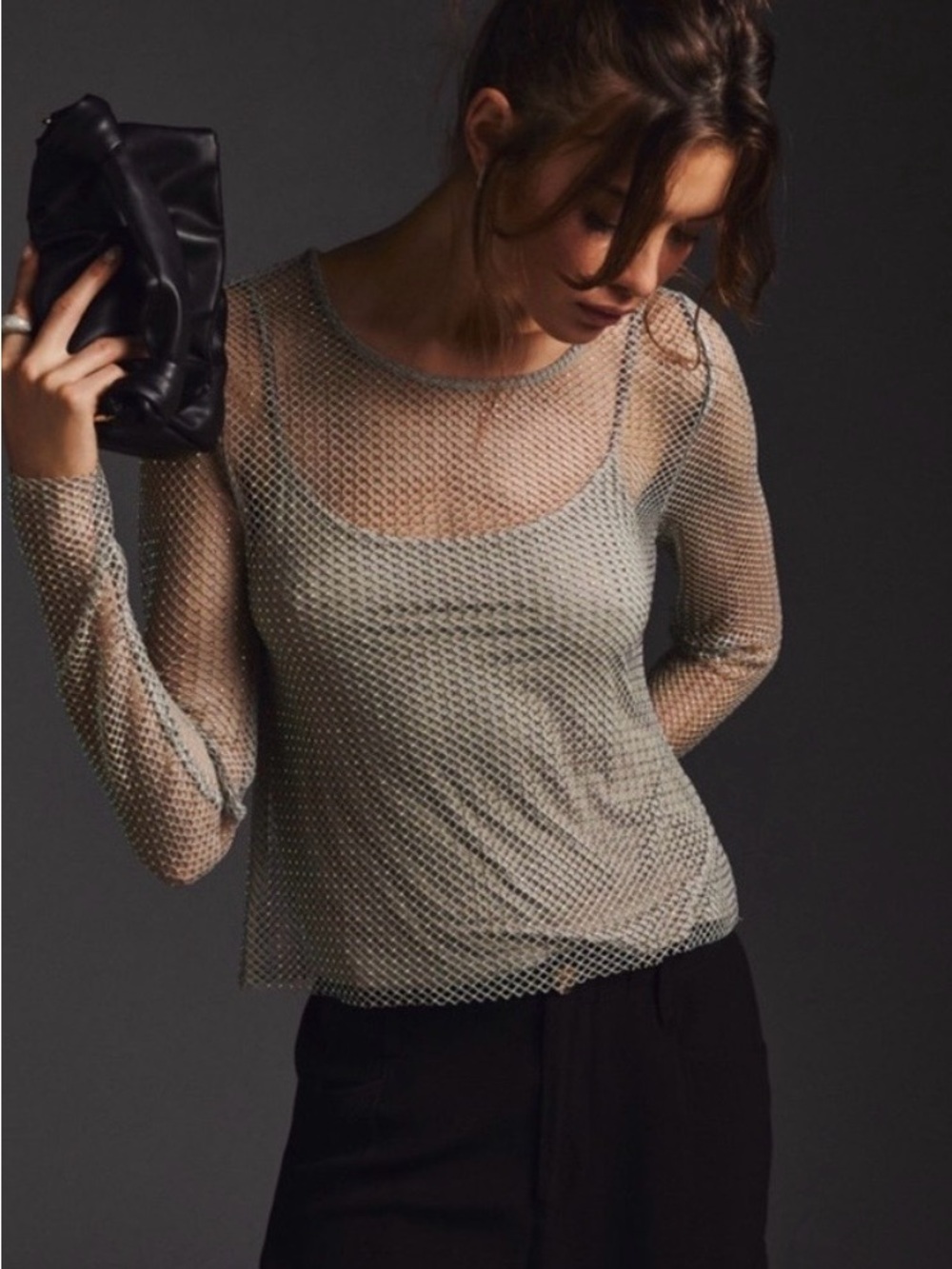 Anthropologie Sheer Mesh Long-Sleeve Top in Light Olive